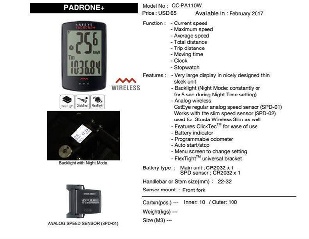 Đồng hồ xe đạp Cateye Padrone + CC-PA110W Wireless (Có đèn nền) 2 - Xe đạp đường phố dong ho cai ghi dong cateye padrone 110w 01 - Xe đạp đường phố